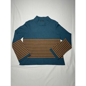 Roolee Denton Teal Orange Striped Sweater Size Medium‎ NWT
